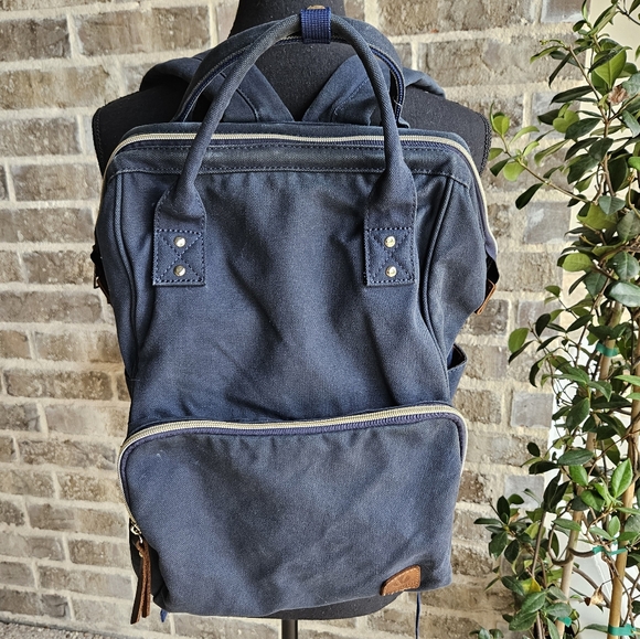 Veegul Multipurpose Single Pocket Canvas And Leather Blue Backpack - Picture 1 of 16